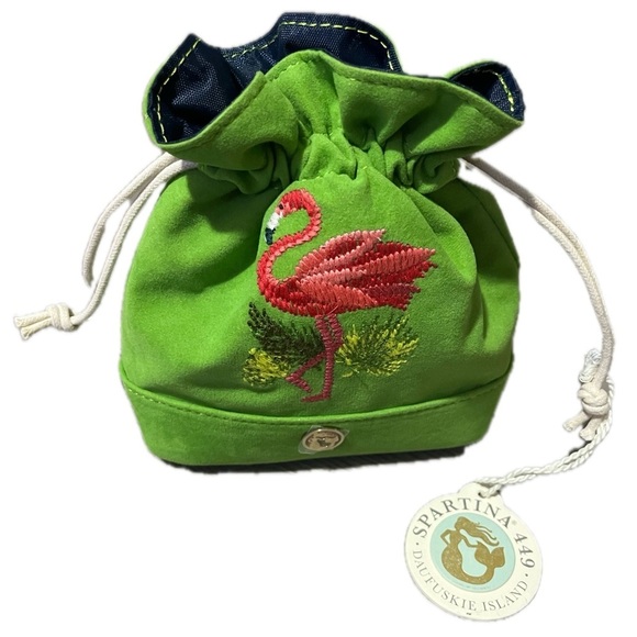 Spartina 449 Keepsake Drawstring Pouch Flamingo Green NWT - Picture 2 of 6